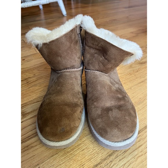 UGG Boot Brown Leather 1006493 Low Boots Rope Tie Fur Lined Women's Selene sz 9 - Picture 1 of 6